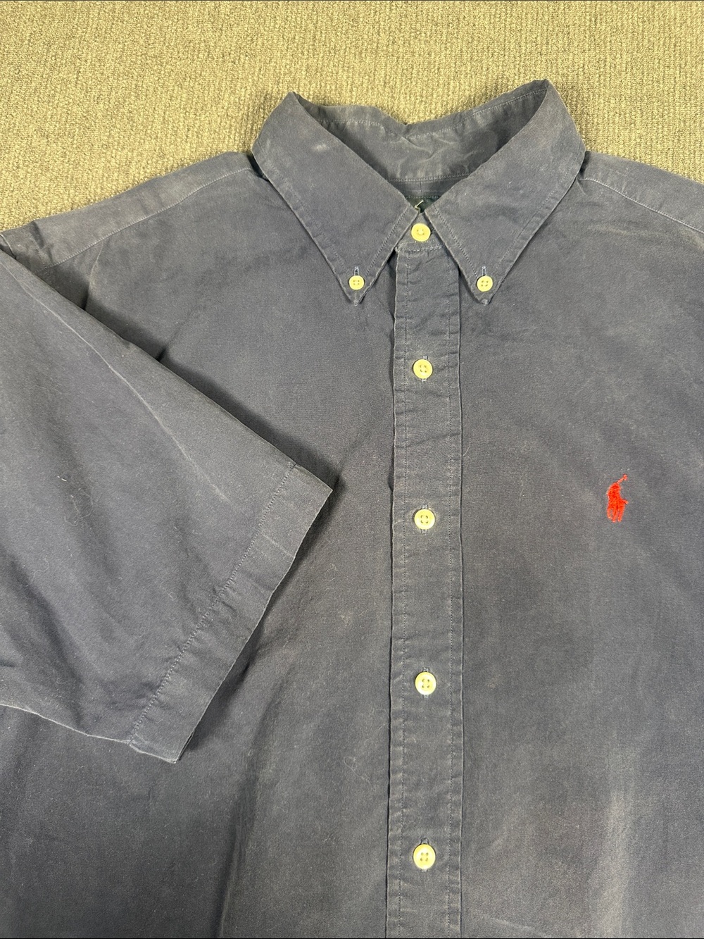 Ralph Lauren Shirt Short Sleeve Button Down Cotton Navy Blue Classic Fit Large